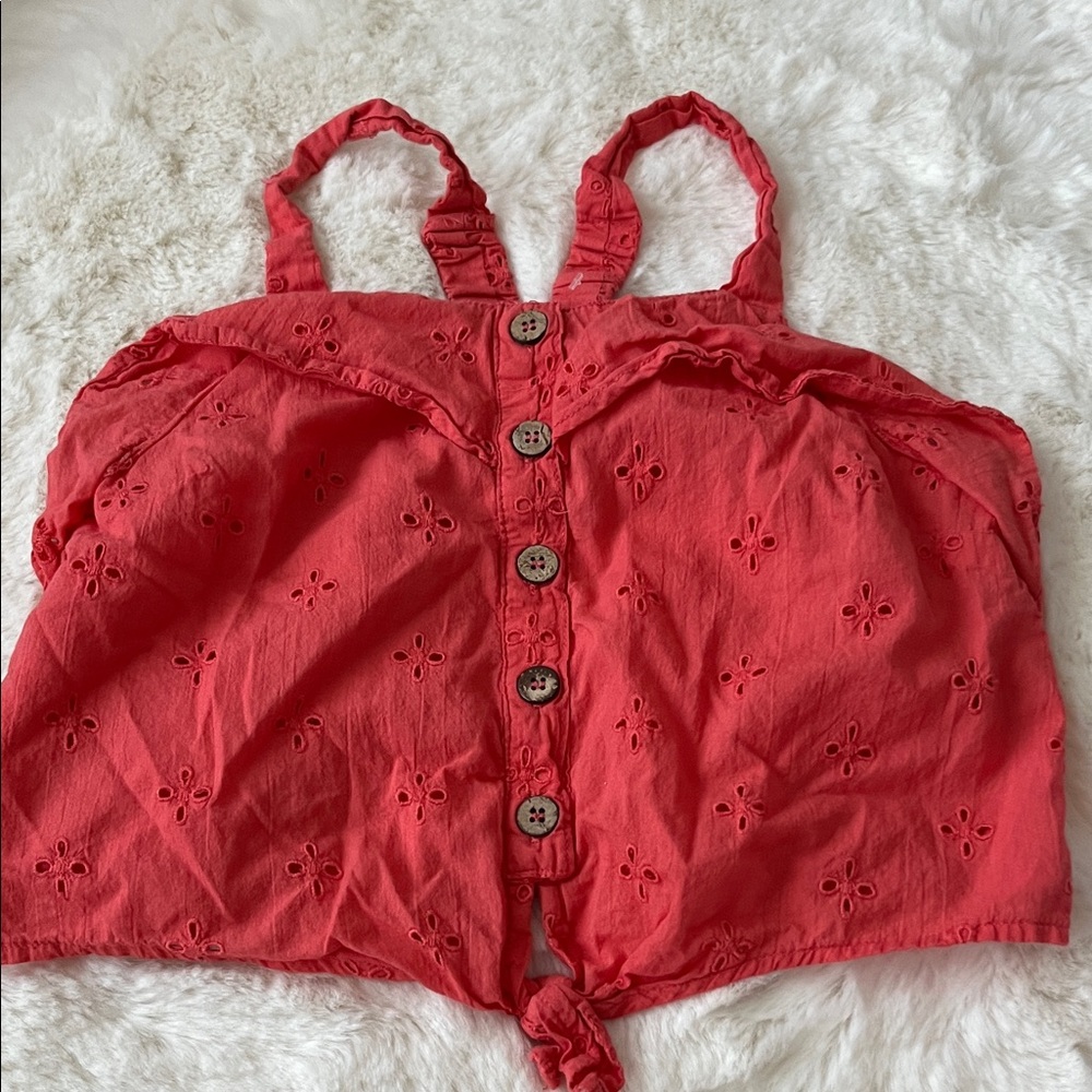Kids Red Tank Top with Button Detail